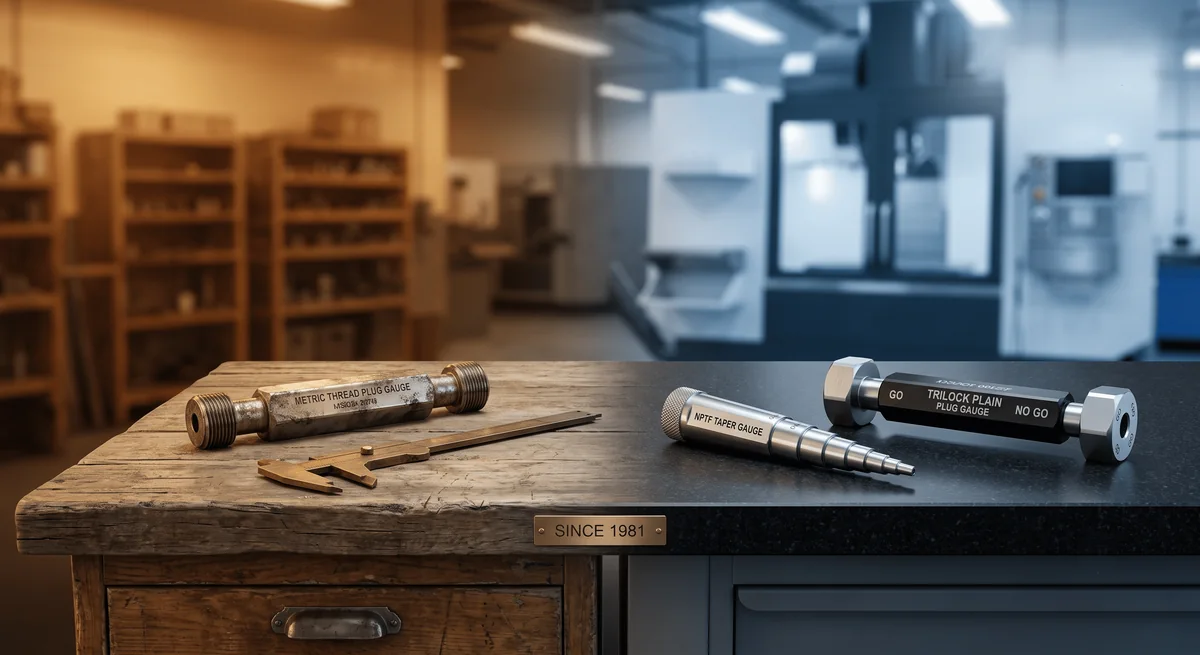 Accusize showroom display of precision gauges — decades of excellence